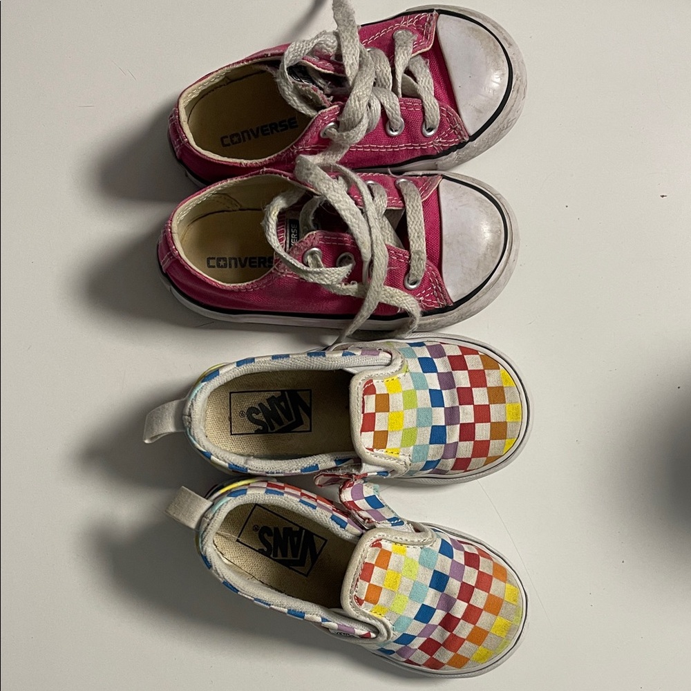 Converse Toddler Hot Pink Canvas Lace-Up Sneakers and Vans slip on shoes